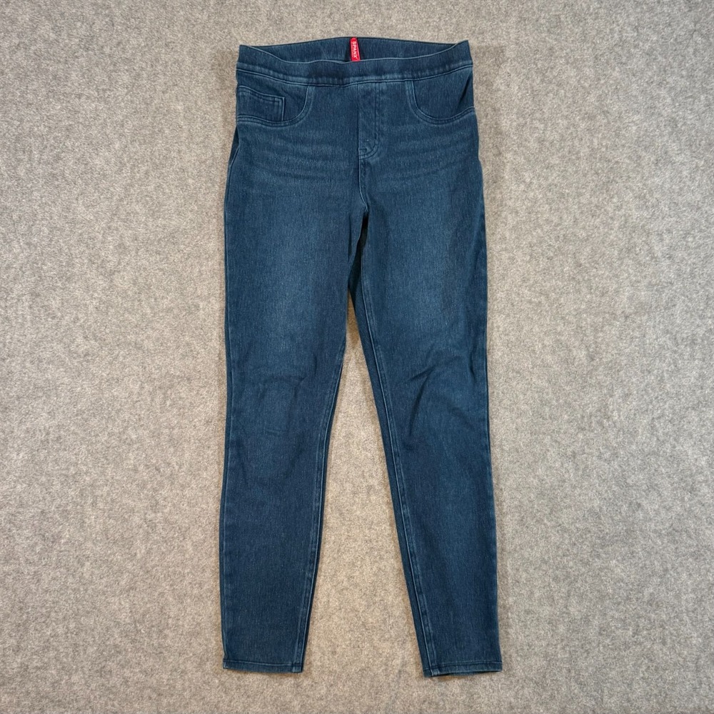 SPANX Dark Wash Blue Knit Denim Jean-Ish Ankle Leggings Women's Size Medium‎